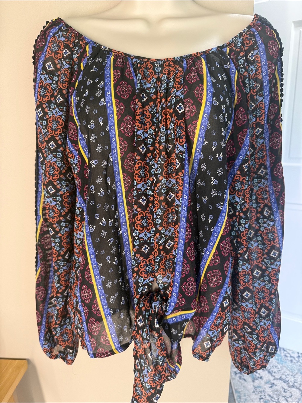 American Rag boho sheer top with tie front hem